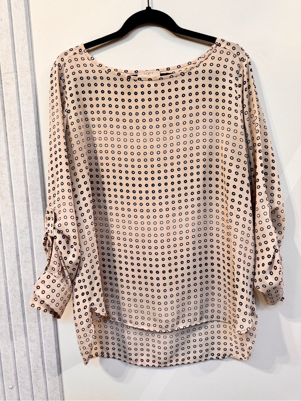 LOFT Beige Tunic Blouse with Black Dot Print